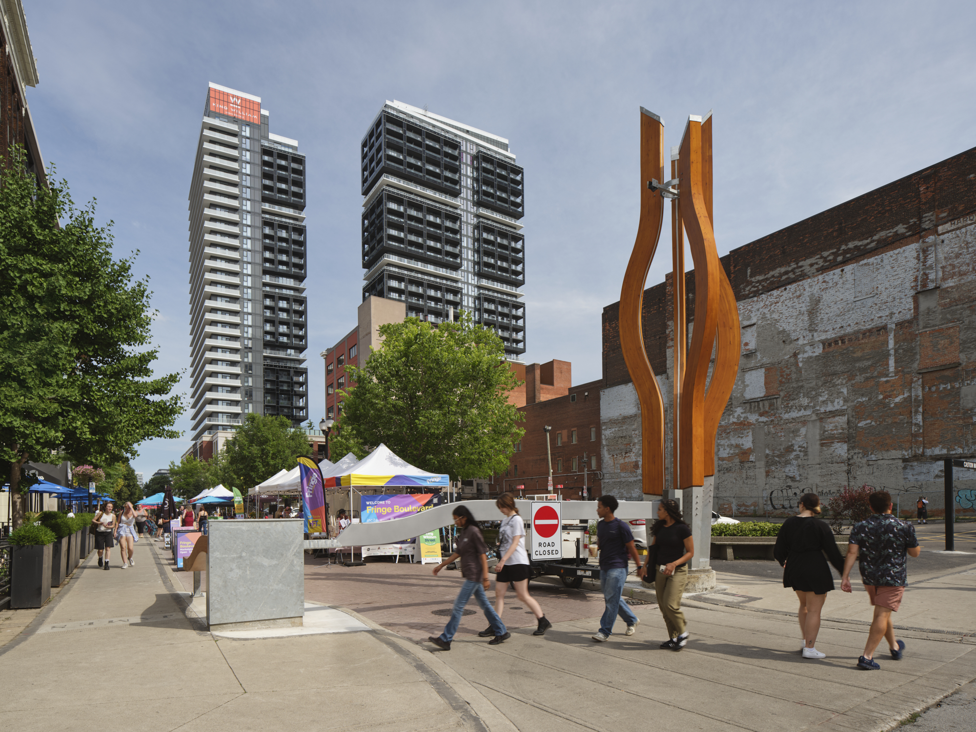 WoodGate mass timber public art installation in Hamilton, Ontario, designed by DS Studio